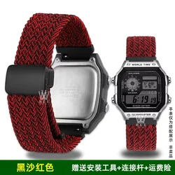 Elastic Nylon Watchband with Magnetic Buckle - Quick Release Bracelet - Width 18mm (Black sand red 2)