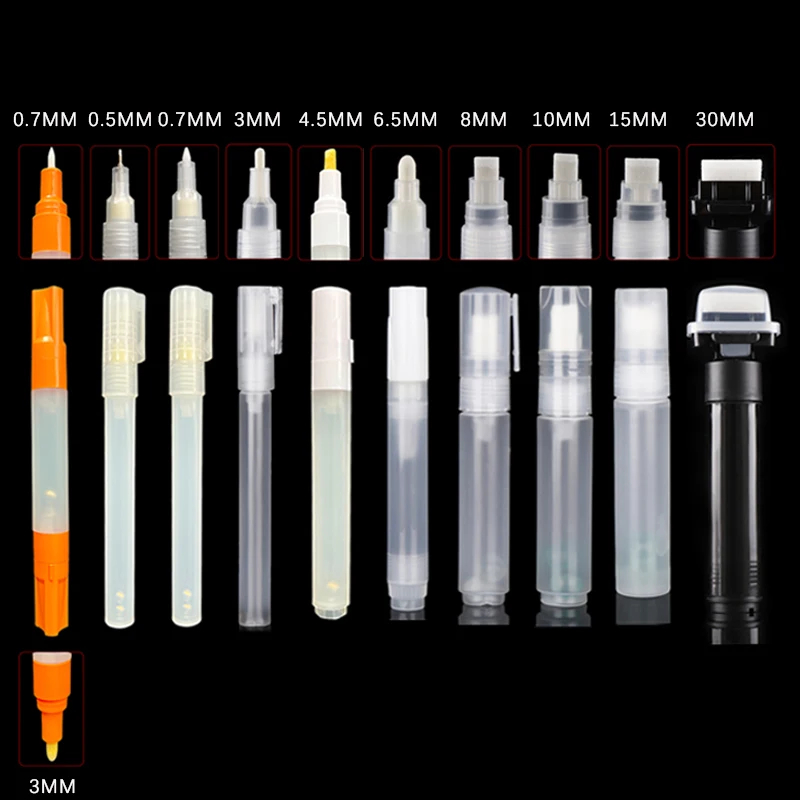 Plastic Empty Pen Rod 0.5/0.7/3/4.5/6.5/8/10/15/30mm Barrels Tube for Graffiti Pen Liquid Chalk Markers Paint Pen Accessories