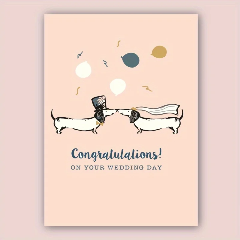 1pc, happy wedding card, romantic congratulation card, cute dachshund wedding sweet couple for husband wife