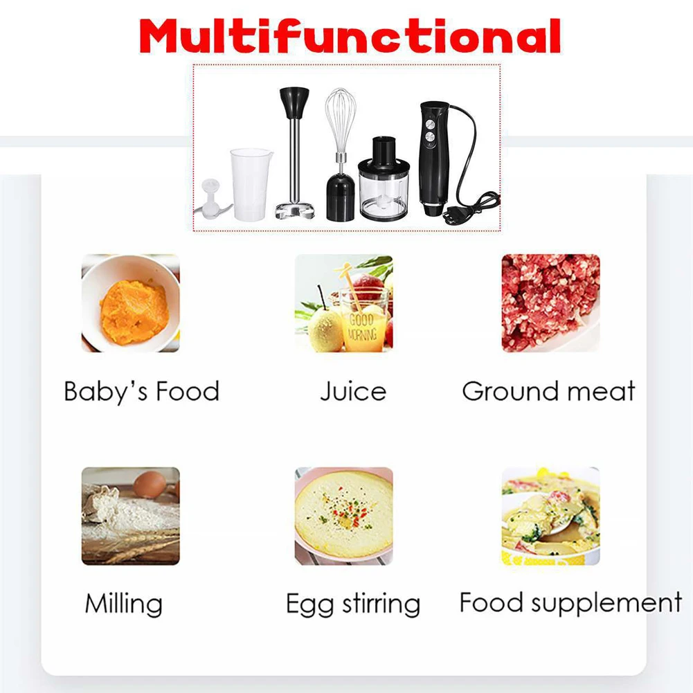 4-in-1 2 Speeds Handheld Immersion Hand Blender Set With Mixing Beaker Chopper Whisk For Smoothies Food Soups