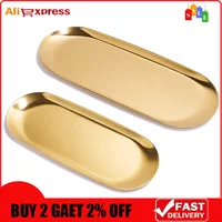 18/23/30.3cm Stainless Steel Decoration Tray golden Oval Fruit Storage Tray Cosmetics Jewelry Tray Bedroom Toilet Storage Rack 1