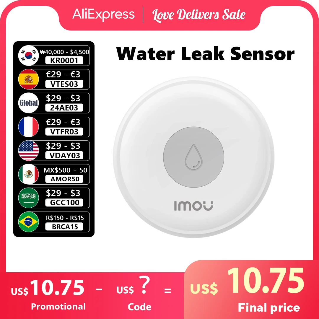 Imou Smart Water Leak Sensor Wifi Zigbee Ip66 Allarme Rilevamento Immersione In Acqua Imou Life App Monitoraggio Smart Home Automation