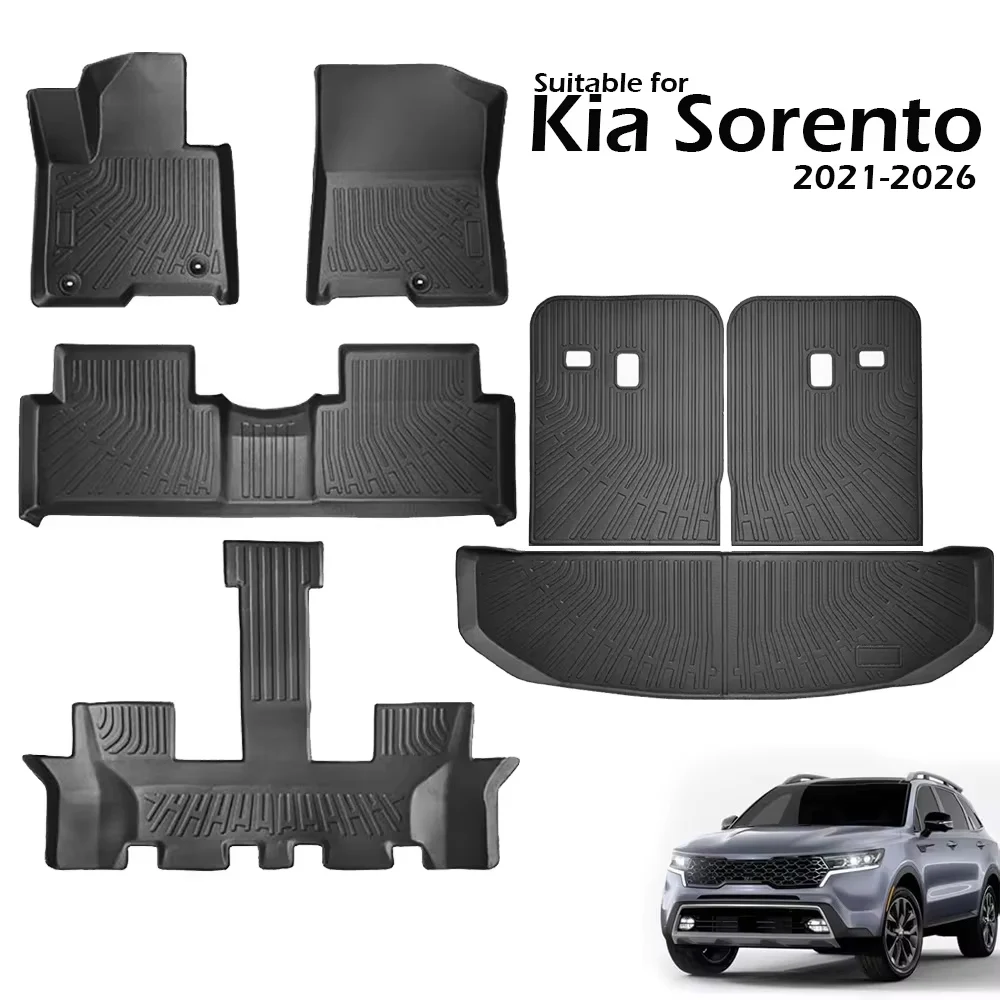 All Weather Floor Mats Cargo Liner for 2025 2026 Kia Sorento Hybrid TPE Car Trunk Mat with Backrest Pad PHEV & HEV