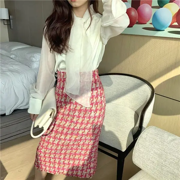 

Long Skirt 2023 Women Autumn Winter Fashion Tweed High Waist S Female Casual Plaid S Ladies Straight Woolen Skirts Clothing