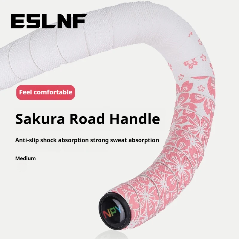 Bike Handlebar Tape Bicycle Handlebar Strap ESLNF Road Bike Handlebar Tapes Cherry Blossom Cycling Handles Wrap Shockproof Anti-slip with Bar Plugs