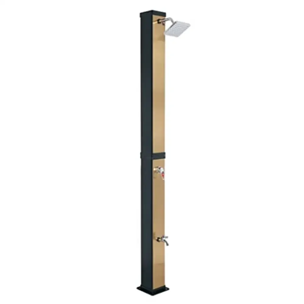 Luxury Solar Heated Outdoor Shower with Hot/Cold Adjustment 11 Gallon Capacity Brushed Gold Stainless Steel Easy Assembly