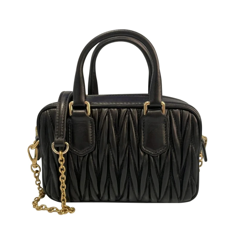Boston Handbag For Women, Versatile Pleated Shoulder Bag Simple_voghion.com