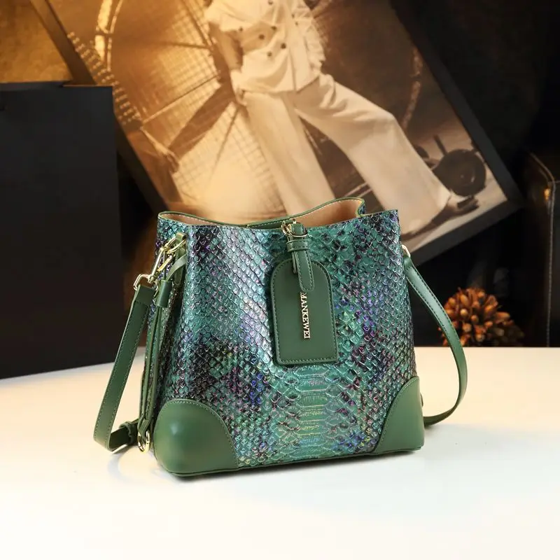 

Shoulder Bags For Women 2023 New Bucket Bag Luxury Snake Pattern Ladies Handbags Real Genuine Leather Tote Crossbody Bags