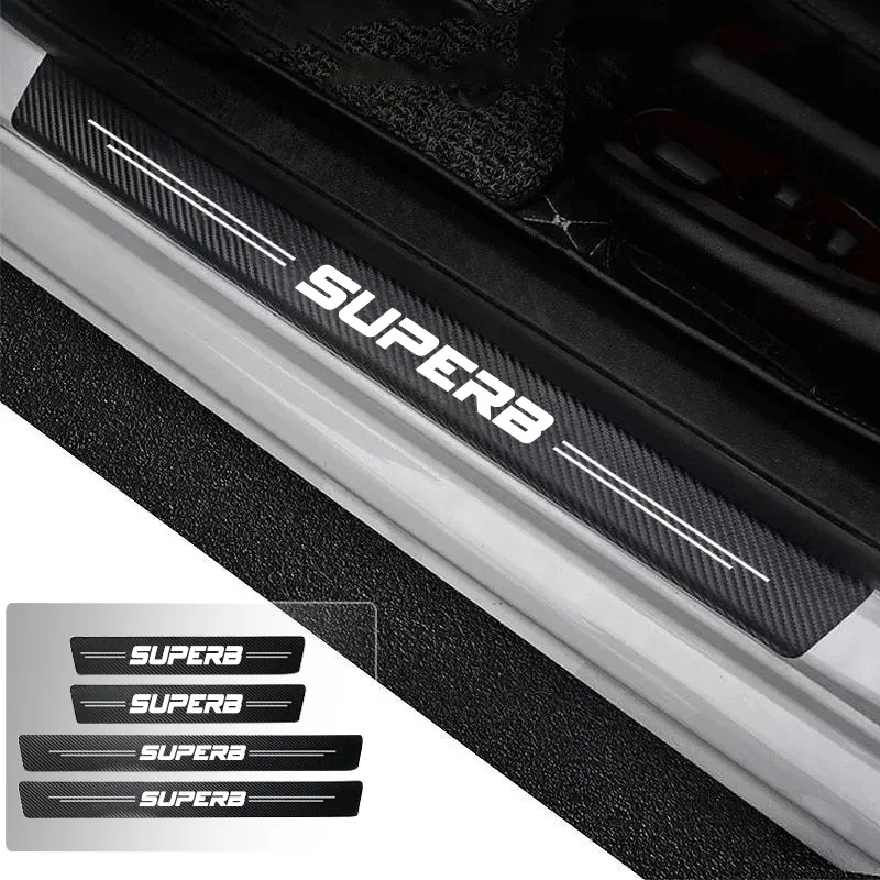 

Car Door Sill Carbon Fiber Sticker Threshold Side Anti Scratch Waterproof For Skoda Superb Trunk Bumper Scratch Guards Decals