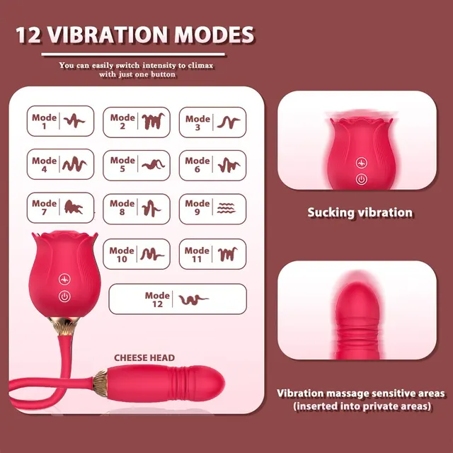 Rose Toy Dildo Thrusting Vibrator for Women Egg Clitoris Sucker Stimulator Tongue Licking Wiggle Adults Goods Sucking Sex Female 2