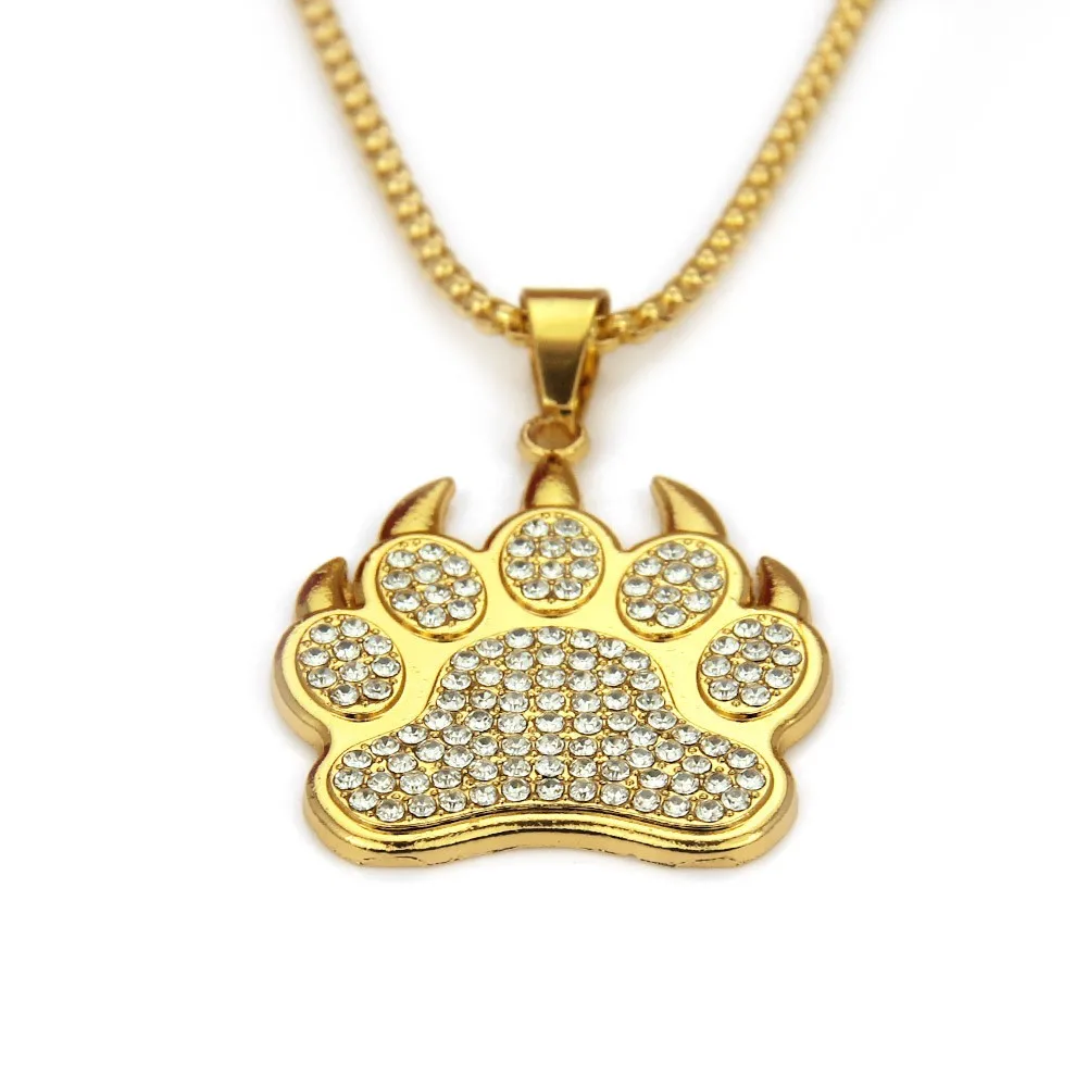 Trendy Zircon Inlaid Bear Claw Pendant Charm Men's Necklace Fashion Hip Hop Punk Accessories Viking Jewelry Gift Dropship