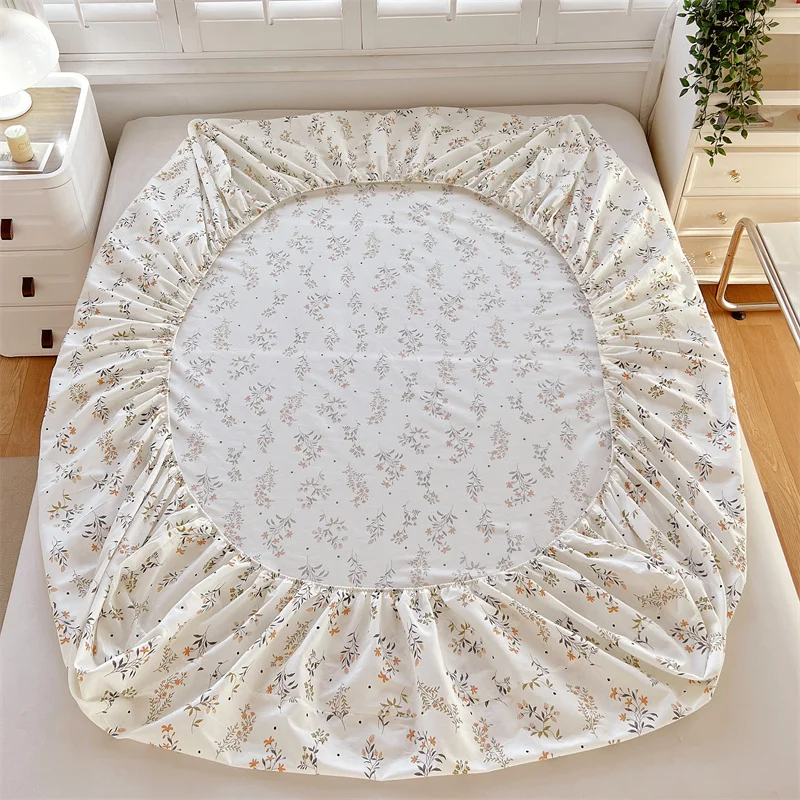 Floral Style Fitted Sheet Pure Cotton Bed Cover Skin-friendly Bed Sheets couvre lit Adults Kids Bed Linen (No Pillowcase) 6
