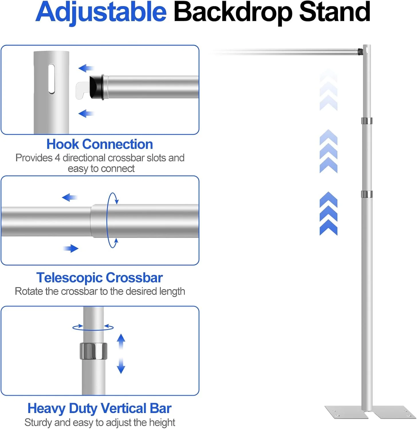 Pipe and Drape Stand Kit, 10x10ft Heavy Duty Adjustable Metal Backdrop Frame for Photography, Wedding Parties, Decoration