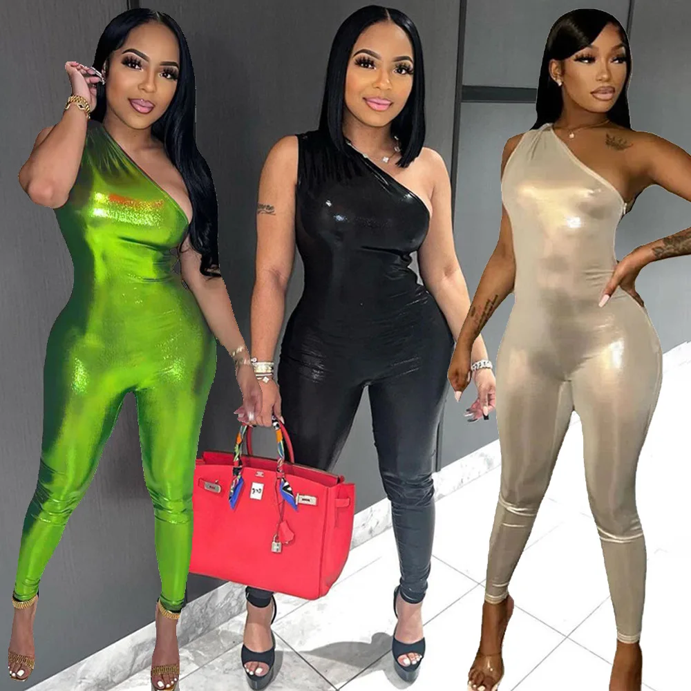 

Casual Women Jumpsuit One Shoulder Solild Color Slim Bodycon Playsuit Romper Women Jumpsuit Overalls