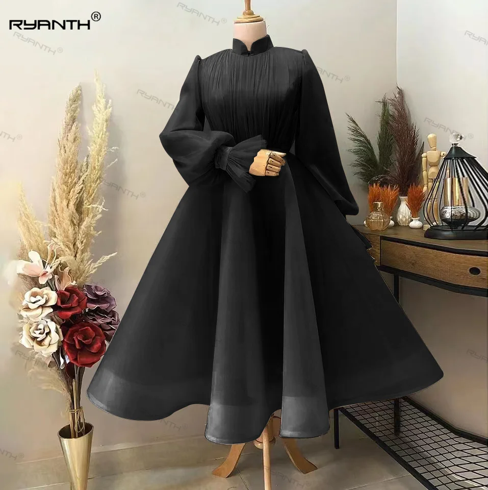 Stand Collar Printing Long Retro Muslim Dress main image 1