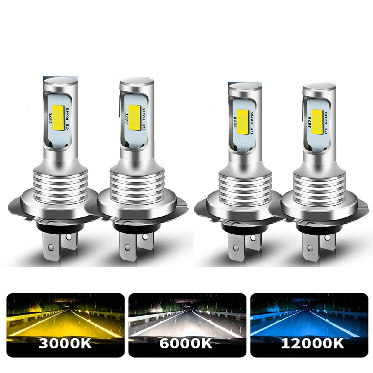 

4Pcs CSP H7 Led Car Fog Light Bulbs H1 H8 H9 H11 9005 9006 Super Bright H4 LED Headlight DRL Lamp Kit High Low Beam 6000K 12V