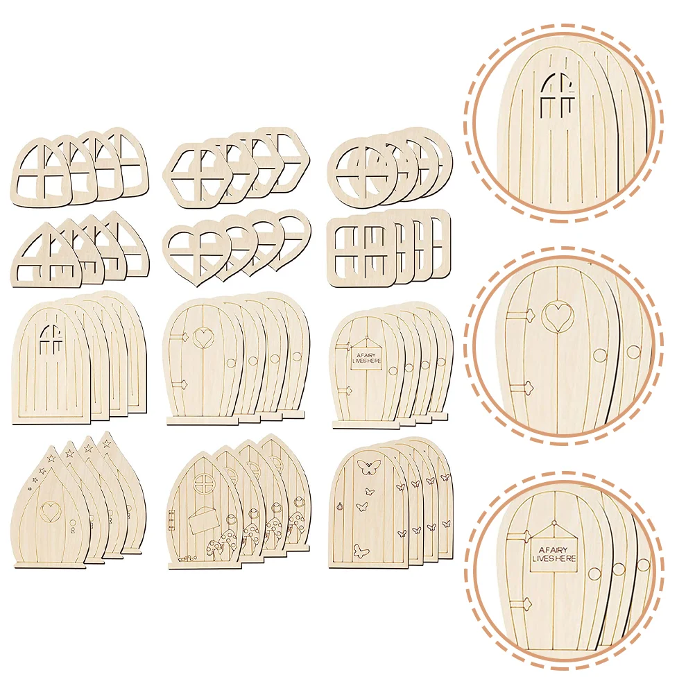 

48 Pcs Mini Door Easter Centerpieces DIY Fairy House Doors Wood Chips Miniature Blank Wooden