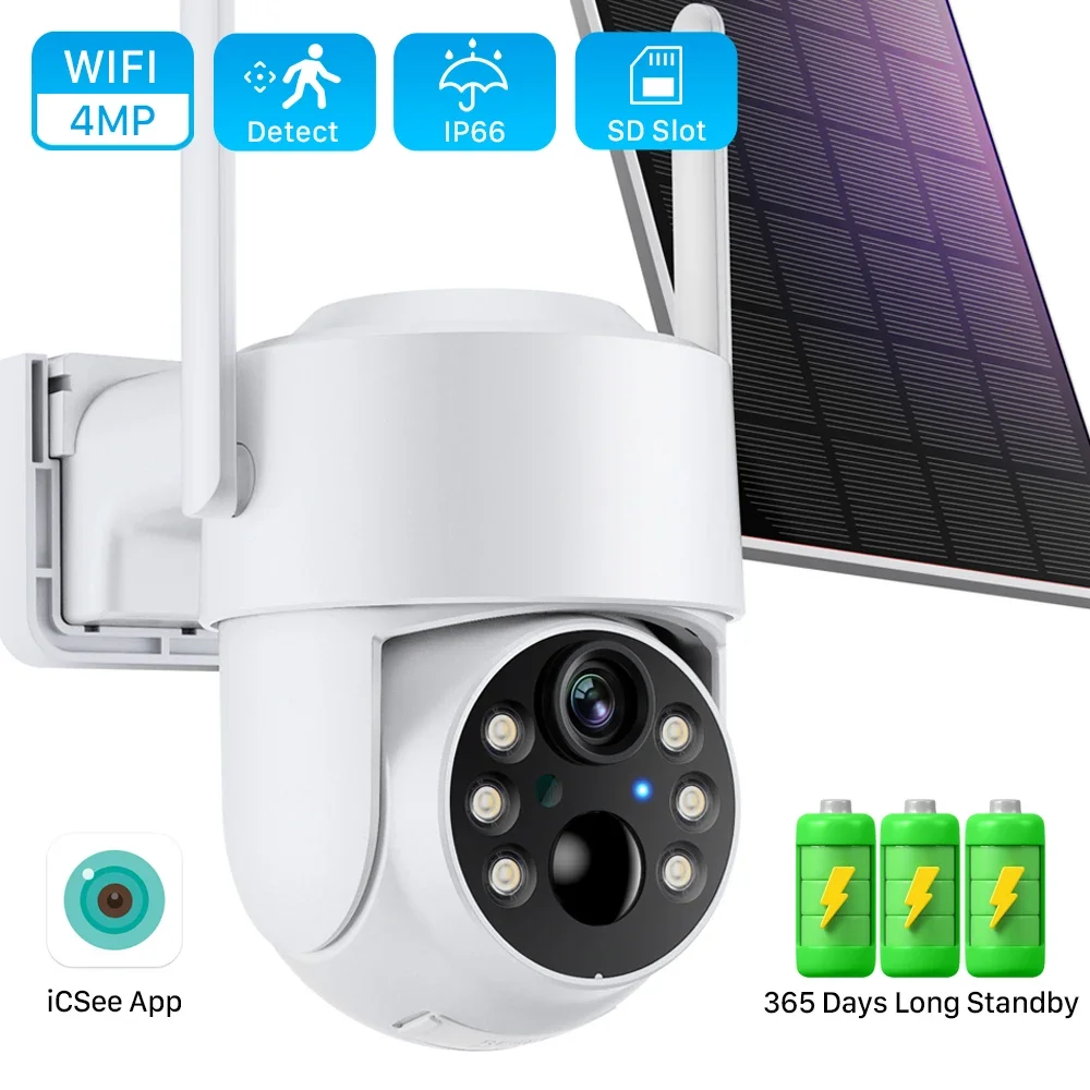 Wireless Solar Camera Outdoor 4MP Wifi PIR Human Detection 7800mAh Rechargeable Battery HD 1080P Security Camera iCSee App wifi camera surveillance camera solar camera solar security camera