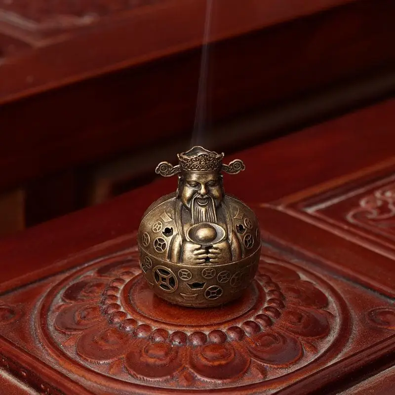 Creative Mini Aromatherapy Furnace, Home Indoor Zen Tea Ceremony Decoration, Metal God of Wealth Shape Small Incense Burner, 1Pc