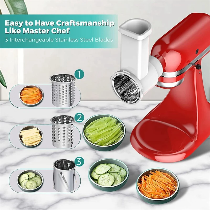 Slicer Shredder Attachments, Fresh Prep Vegetable Slicer For Kitchenaid Stand Mixer, Salad Maker With Cleaning Brush