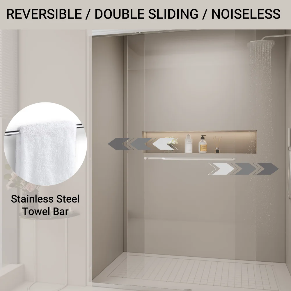 44-48 in. W x 72 in. H Double Sliding Shower Door, Semi-frameless Bypass Bathroom Sliding Door with 1/4" (6mm) Tempered Glass 3