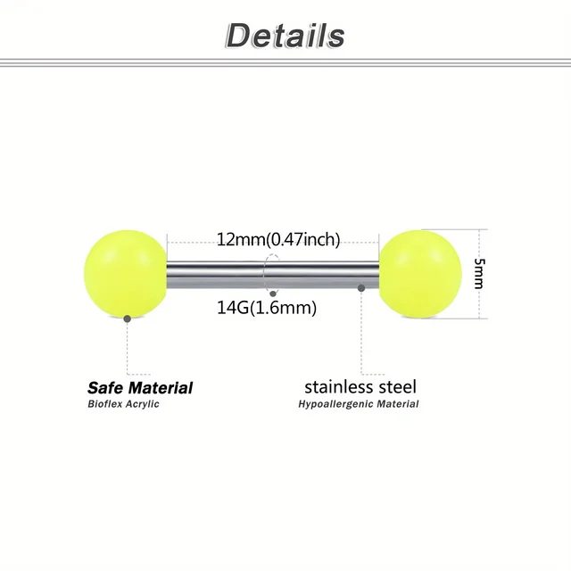 14pcs Luminous Ball Tongue Nail Ring Set Body Piercing Jewelry Stainless Steel Rod Acrylic Rod For Women and Men 3