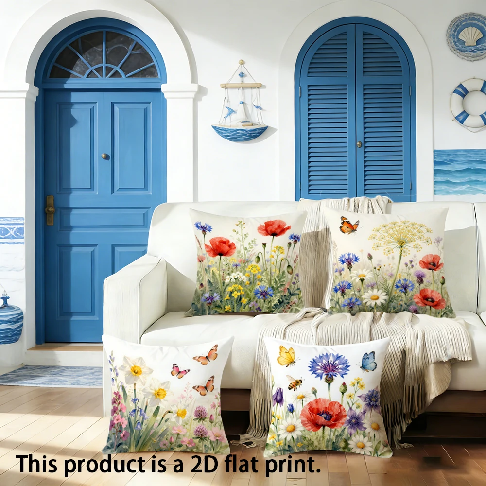 1/4pcs Floral Print Pillowcases with Butterflies and Bees Sofa cushion cover home bedroom room decoration 3