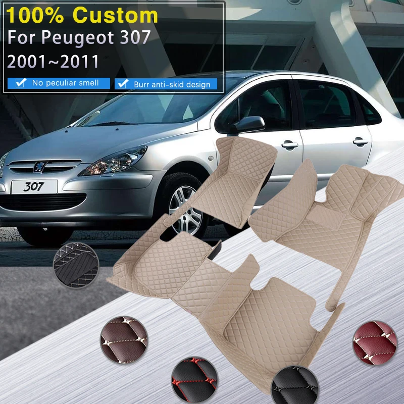 

Автомобильные коврики для Peugeot 307 2001 ~ 2011, коврики, роскошные кожаные коврики, прочные водонепроницаемые коврики, детали интерьера, автомобильные аксессуары