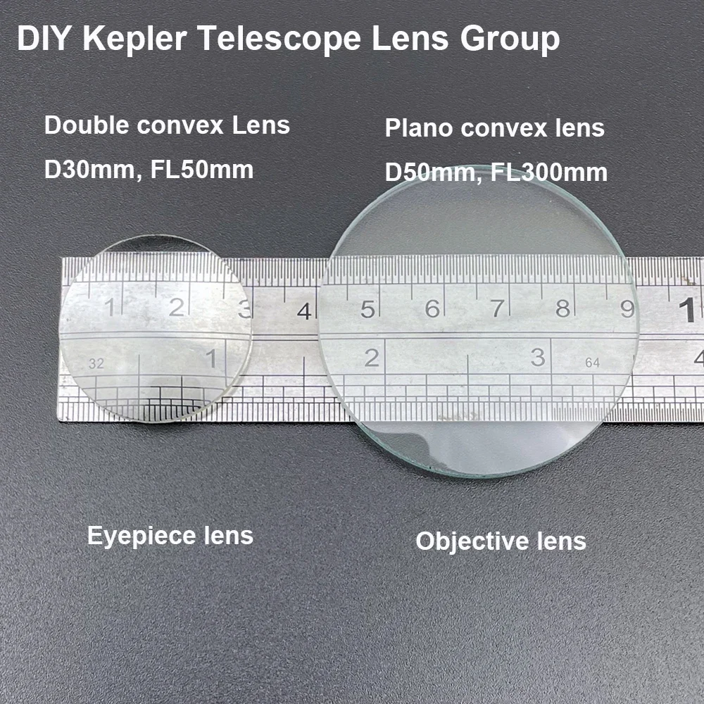 이중 볼록 렌즈 그룹, 평면 볼록 FL 300mm 유리 렌즈, DIY 망원경 렌즈 그룹, 1 개, 30mm, 초점 거리 50mm 및 1 개 50mm
