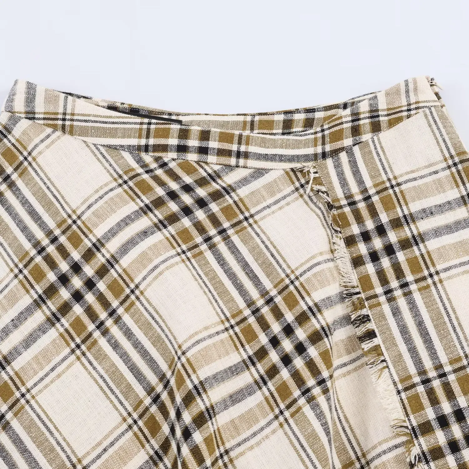 KONDALA Damen Trendiger Midi-Rock für den Urlaub, asymmetrischer karierter Rock mit Schlitz, modischer Frühling/Sommer 2026 Streetwear Party Damenrock – Detail 8