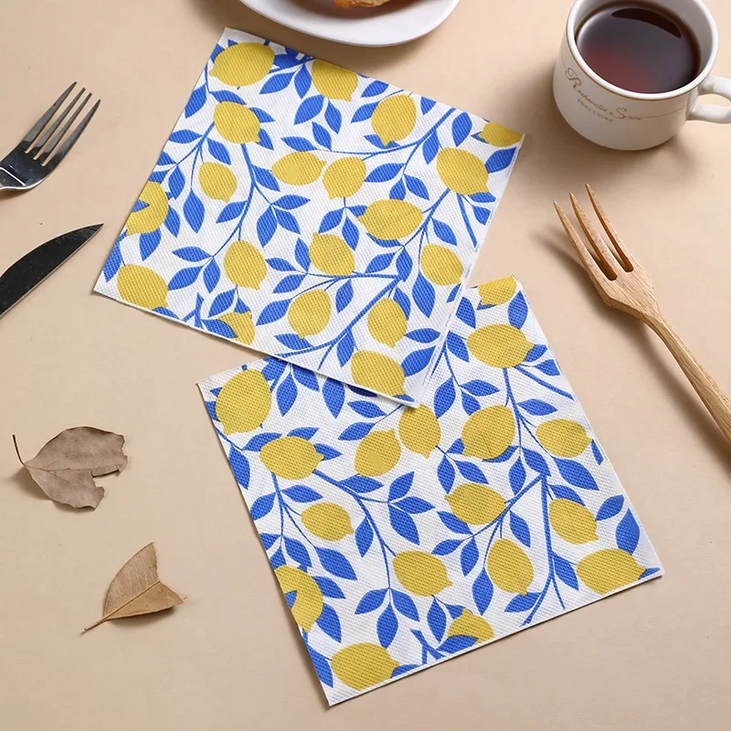 20pcs Dessert Shop Placemats Summer Lemon Party Print Disposable Home Use Placemat Paper Holiday Ambience Decoration Paper