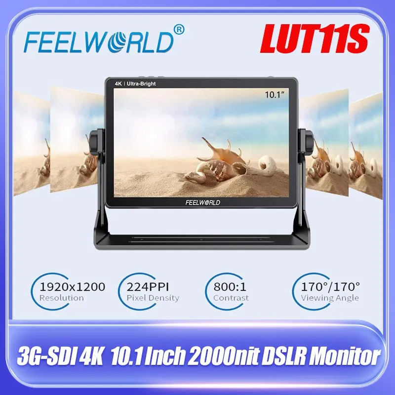 FEELWORLD LUT11S 10.1 Inch Monitor 2000nit Ultra Bright IPS Touch Screen 3DLUT 3G-SDI HDMI-Compatibled For DSLR Camera