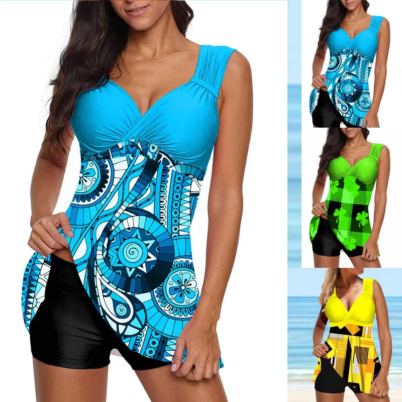 

2023 Women's Printed Beach Swimwear Off Shoulder Sexy Bikini Swimwear Summer Tankini Swimwear Tankiny Two Piece Beach Suit