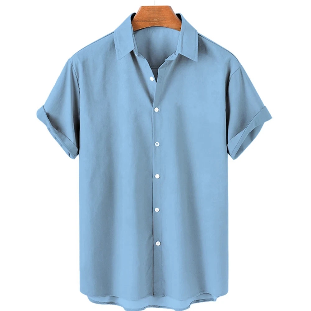 Solid Color Shirt for Men Lapel Shirts Trend Street 3D Short Sleeved Daily Casual Clothing Loose Oversized Top Hawaii clothing