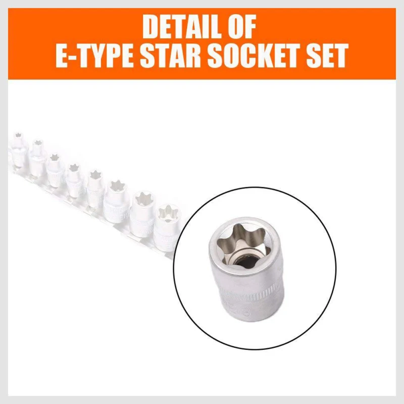 Description Picture 6 of item1/4" 3/8" Torx Star Socket Set Femal E Type Sockets Wrench Head E4-E8 E10-E20 Auto Repair Tools Star Female Socket Repair Tools