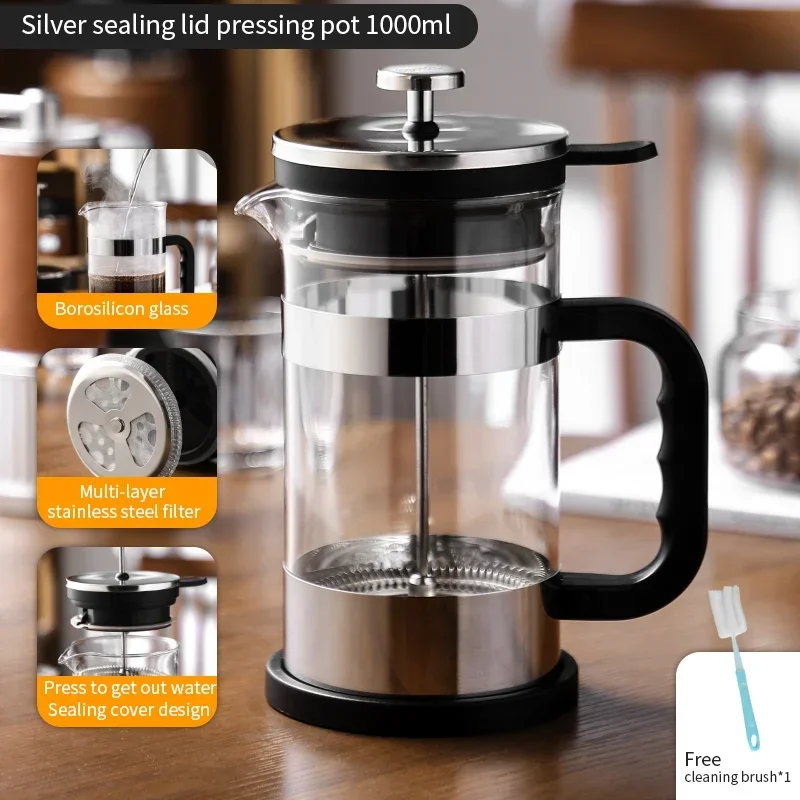 BINCOO 1000ml French Press Coffee Maker - Borosili...