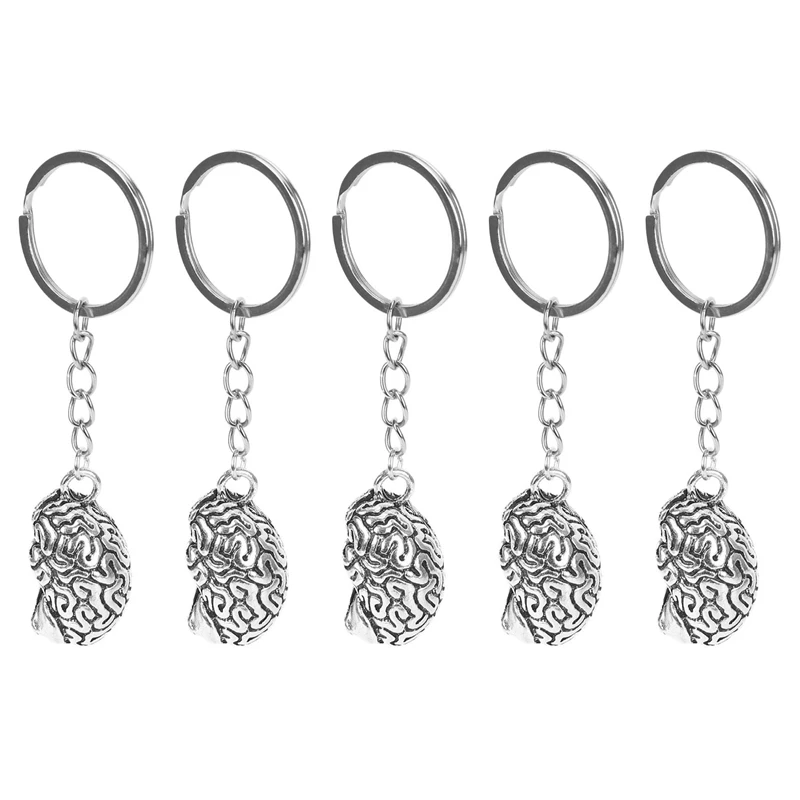 

5X Brain Keychain Alloy Smart Brainiac IQ Key Ring Fob Chain Medicine Human