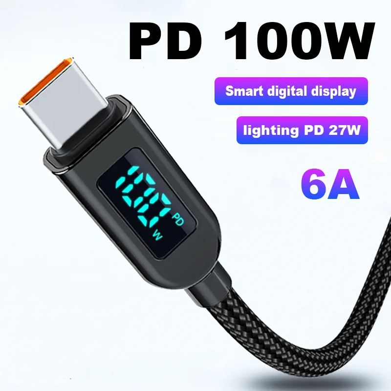 Pantalla LED de 100W, Cable USB tipo C a USB C para iPhone 15, Macbook,  iPad, Samsung PD, cargador de carga rápida 5A e-marker, 2m - AliExpress