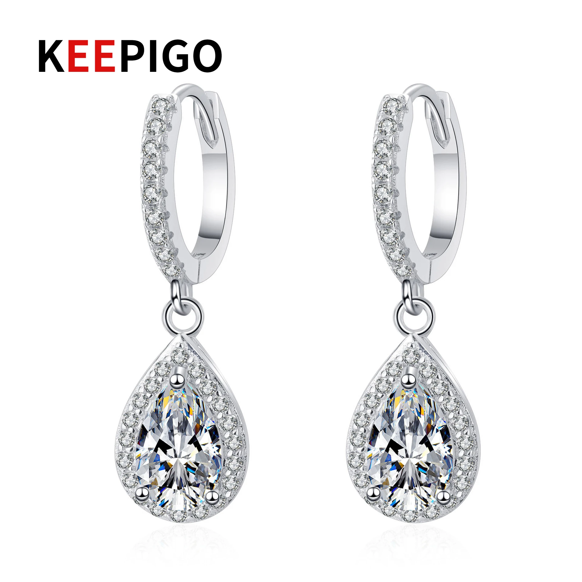 

KEEPIGO S925 Sterling Silver Real 1ct Moissanite Diamond Simple Fashion Water Drop Earrings for Women Earrings RA131