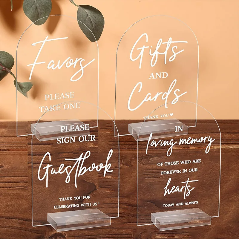 4pcs Clear Acrylic Table Signs Central Decoration of Party Dining Table Place Card Holders Weddings Parties Setting Decor