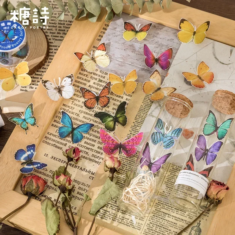 Colorful Vintage Butterfly Washi Tape Stickers Decorative Junk Journal DIY Craft Diary Album Scrapbooking Material Supplies