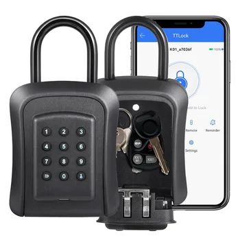 Metal Smart Key Lock Box Keybox Wall Mounted Large Key Combination Lock to Hide Keys Safe Storage for House Key Bluetooth 1