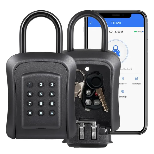 Metal Smart Key Lock Box Keybox Wall Mounted Large Key Combination Lock to Hide Keys Safe Storage for House Key Bluetooth 1