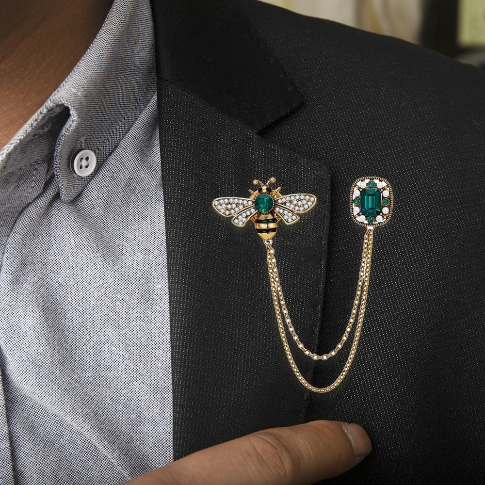 Retro Bee คริสตัลพู่เข็มกลัดหรูหราแมลง Pins ชุดสําหรับผู้หญิงผู้ชายชุดเสื้อกันหนาวชุดอุปกรณ์เสริมของขวัญ 1