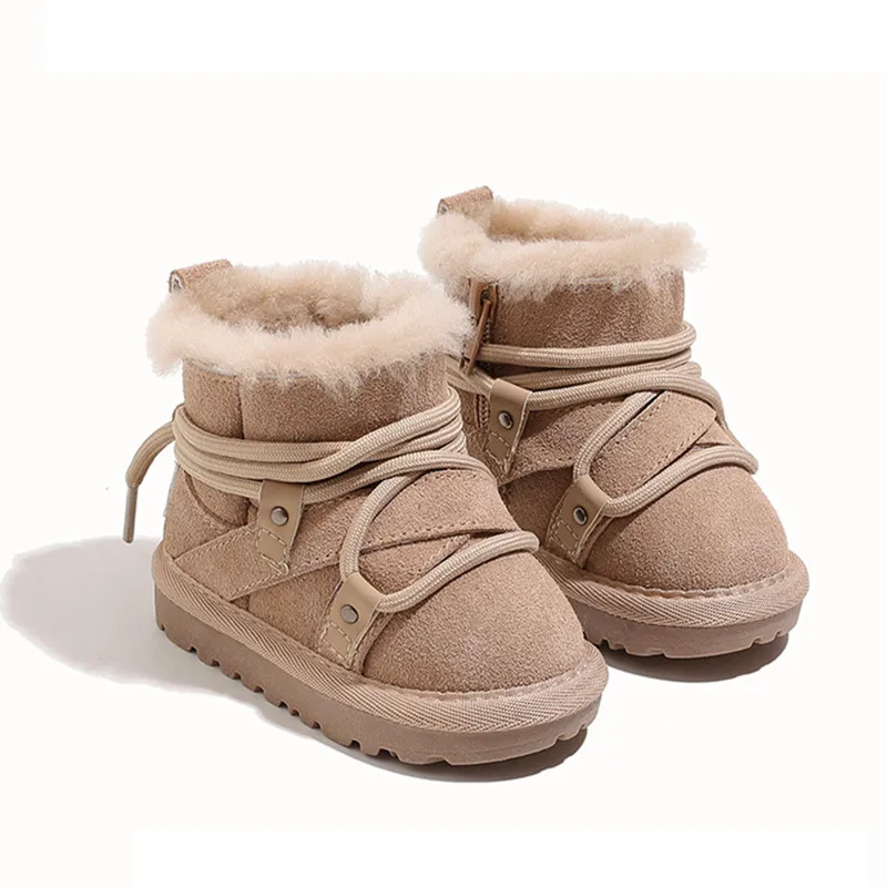 Winter Baby Snow Boots Leather Warm Plush Infant Shoes Soft Sole Boys Girls 16-25