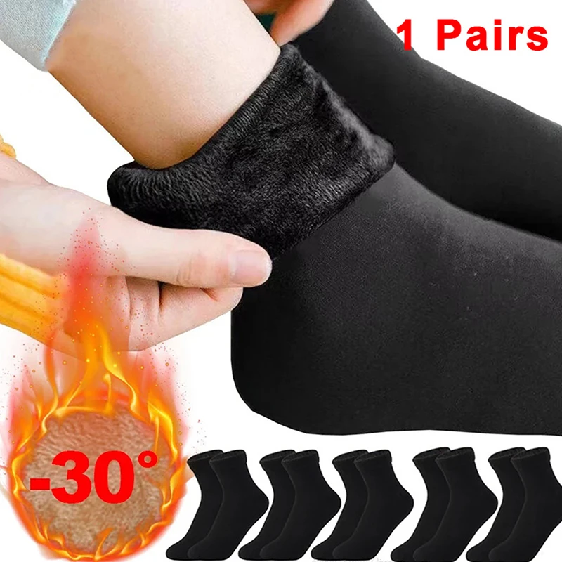 

Winter Warm Thicken Fleece Mid-calf Socks Women Thermal Cashmere Wool Socks Snow Velvet Boots Home Floor Women's Socks