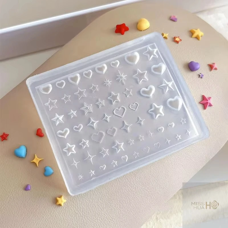 심장, 별, 오각별 모양의 3D 실리콘 몰드, 네일 아트용, DIY 투명 매니큐어 템플릿, 장 네일 장식품용