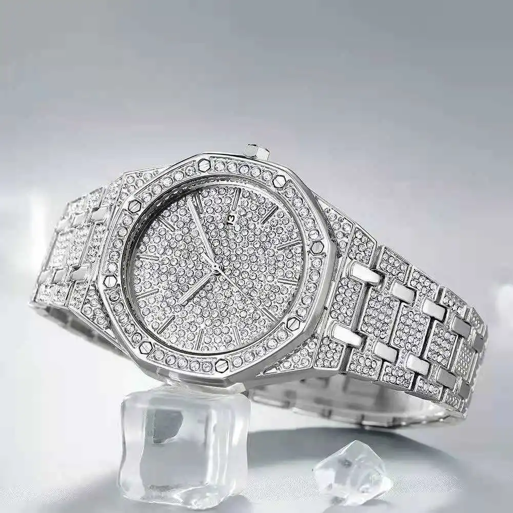 

Large Dial Hip hop Men Anti-diamond Business Best-selling Stainless Steel Crystal Mens Watches
