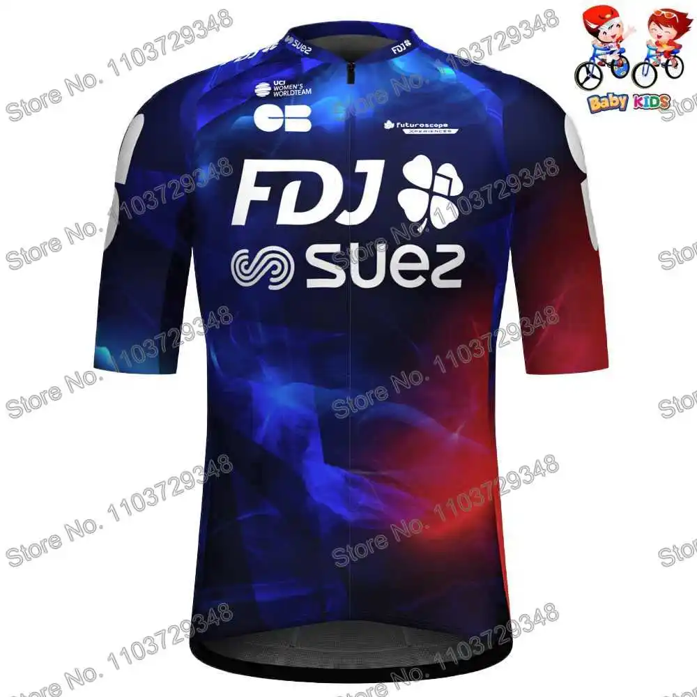 Kids FDJ Team Suez Cycling Jersey Set Summer Boys Cycling Clothing Road Bike Shirt Suit MTB Girls Bicycle Shorts Sportswear