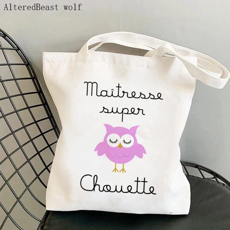 

Thank You Mistress French owl Print Pattern Fashion Women Canva Shopping Bag Shoulder Bag Handbag Bags Storage Teacher Life Gift